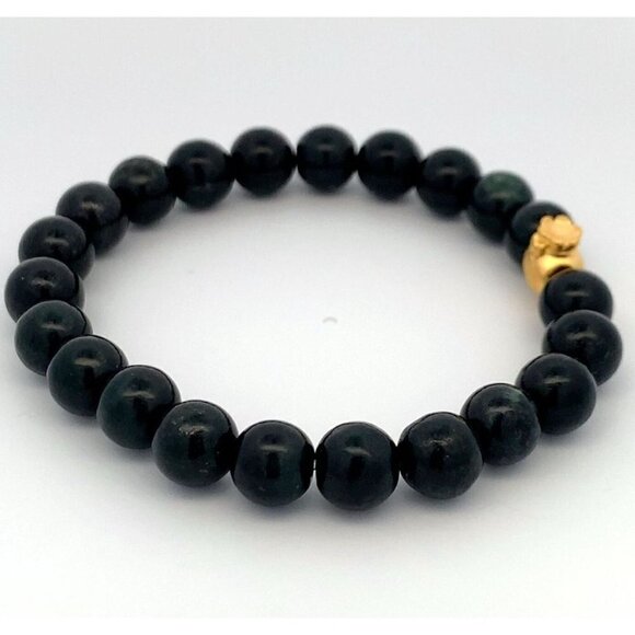 Natural Jade Black Stretchable Bracelet Size 6 with 24K Gold Money Bag - Picture 3 of 8